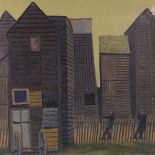 Alan Gourley, oil on canvas, net huts Hastings, signed, 20" x 28", framed Impression in the canvas