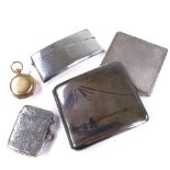 Various silver and plate, including Japanese Mount Fuji cigarette case, Art Deco compact, plated