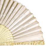 19th century Cantonese ivory fan, fine relief carved ends with pierced and carved sticks, and dragon