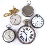 Various pocket watches, including Art Deco gold filled example, nickel plate Goliath timepiece in