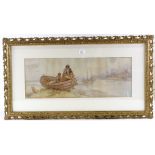 A Poisson, watercolour, fisherfolk, signed and dated 1892, 10" x 27", framed Slight paper