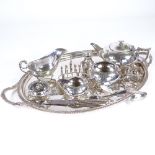 Various silver plate, including Barker Ellis for Harrods tea tray, apples menu holders, tea set