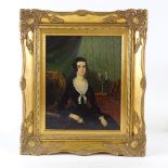 19th century oil on board, portrait of a woman, unsigned, 11" x 8", framed Very light surface