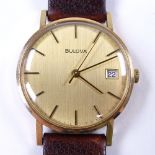 BULOVA - a Vintage 9ct gold mechanical wristwatch, ref. 10317, gilt dial with baton hour markers and