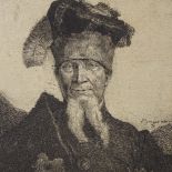 Jean Pierre Norblin De La Gourdaine (1745 - 1830), etching, old man Mazepa, circa 1777, plate 3.5" x