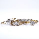 4 9ct gold diamond set rings, size K and P x 3, 8.6g total (4) Good overall condition, all stones