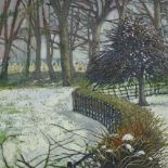 Mid-20th century oil on board, winter garden, unsigned, 16" x 20", framed Good condition