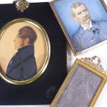 A 19th century miniature watercolour, portrait of a gentleman, in ebonised frame, a miniature