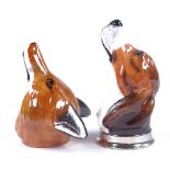 A pair of Royale Stratford China, fox and hound head design stirrup cups, length 13cm Perfect