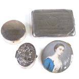 Various silver and collectables, including matchbook case, Art Nouveau style pillbox, hand painted