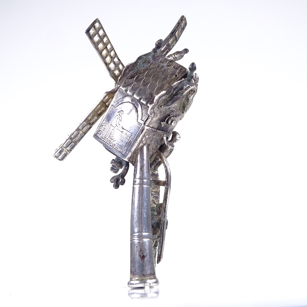 An Antique Continental unmarked silver windmill design wager cup part, realistically formed with - Image 4 of 4