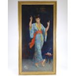 Alix Louise Enault (French 1850 - 1913), oil on canvas, dancing Geisha, signed, 42" x 20", framed