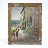Oil on board, Continental scene, signed with monogram, 20" x 15.5", framed Good condition