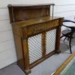 A Regency rosewood secretaire chiffonier, brass-mounted panelled shelf above, brass inlaid