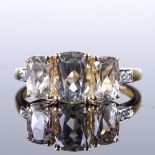 A modern 9ct gold aquamarine and diamond dress ring, setting height 7.1mm, size M, 1.9g Excellent