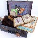 A Victorian leather-bound family photograph album, an album of European Tour postcards, 2 fur
