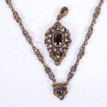 An Austro-Hungarian necklace and pendant set with garnets and seed pearls (A/F)