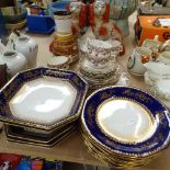 Wedgwood blue and gilt-edge dinner plates and serving plates, and other china