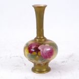 Royal Worcester narrow-necked vase, hand painted and gilded rose decoration, height 14cm