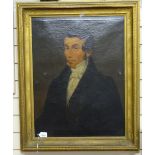 Early 19th century oil on canvas, portrait of a gentleman, unsigned, in original gilt-gesso frame,