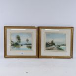 Pair of watercolours, Dutch canal scenes, unsigned, 20cm x 24cm, framed