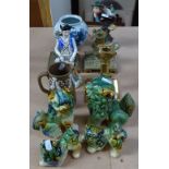 Cast-brass candlesticks, Chinese blue and white porcelain vase, Dog of Fo ornaments etc