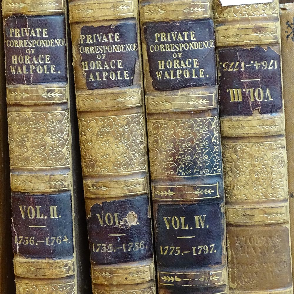 A shelf of books, including private correspondence of Horace Walpole, 4 volumes leather-bound - Image 2 of 2