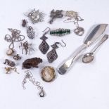 A group of silver and other costume jewellery, silver fish knife etc