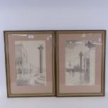 Norden, pair of monochrome watercolours, scenes in Venice, 36cm x 23cm, framed