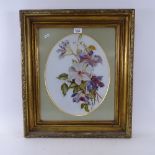 19th century oil on opaque glass panel, botanical study, in gilt-gesso frame, overall frame