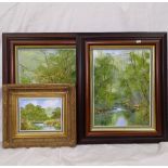 3 modern oils on board, rural landscapes, largest 40cm x 60cm, framed (3)