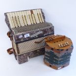 Tonella piano accordion and a 19th century stained wood-cased accordion (2)