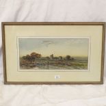 J Wilton, watercolour, sunset landscape, 25cm x 53cm, framed