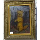 19th century oil on board, study of a Terrier, unsigned, original gilt frame, overall frame