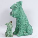 2 green glaze Sylvac Pottery seated Terrier dogs, model numbers 1378 and 1380, largest height
