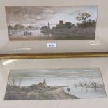 Albert Bowers, pair of watercolours, Lincolnshire river scenes, 13cm x 34cm, framed