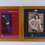 Heather Everitt, pair of mixed media embroidery pictures, Hollywood glamour, framed (2)