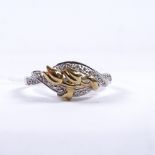 A 9ct 2-colour gold diamond set crossover ring