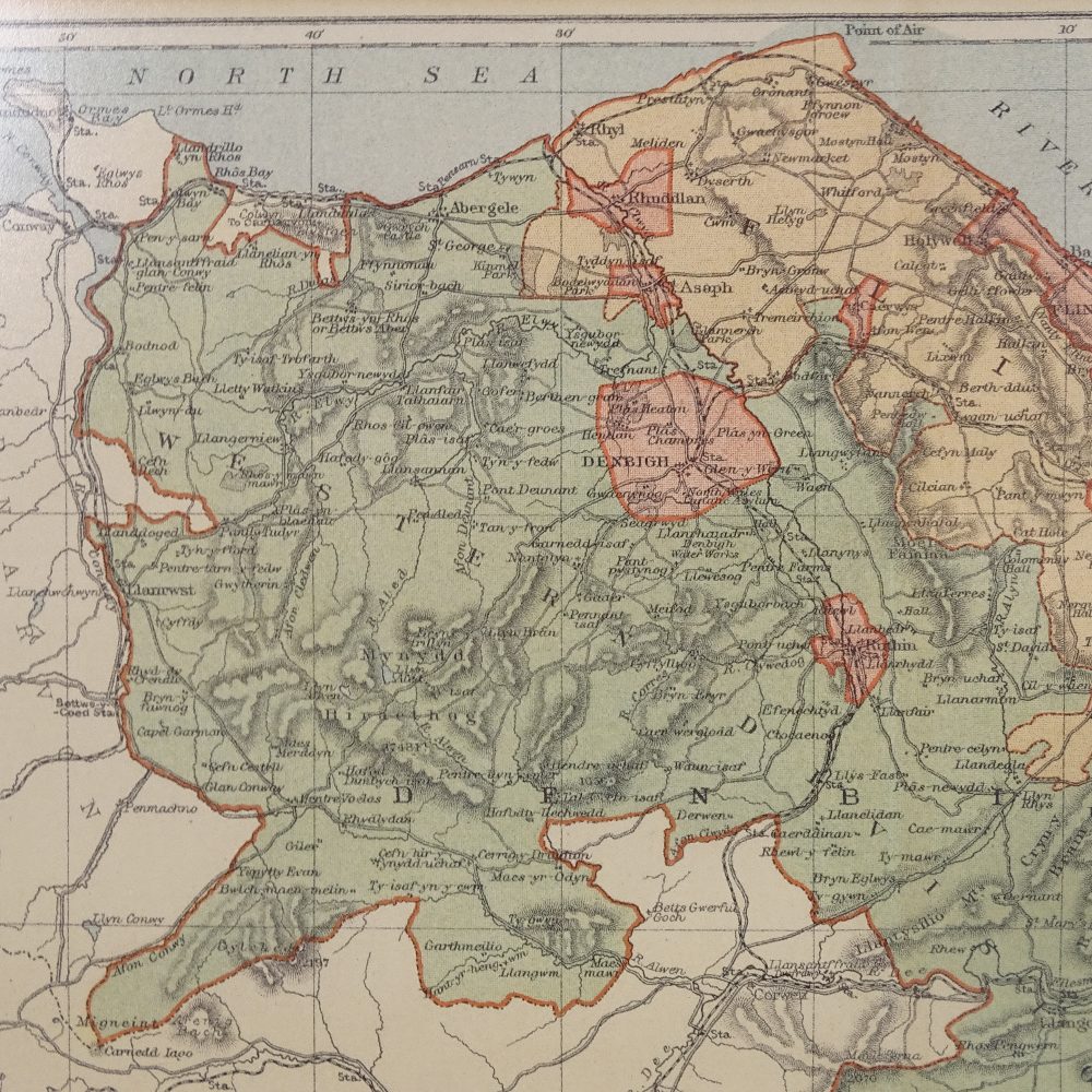 A small framed hand coloured map of Flintshire, 26.5cm x 28cm overall, and 2 other maps of - Image 2 of 2