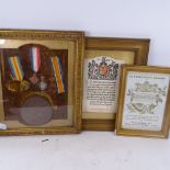 A First War medal trio and Death Penny/memorial plaque, medals named 3266 Pte Walter Augustus