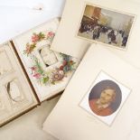 An empty Victorian leather-bound photograph album with illustrated pages, and an album of Russian