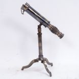 A modern brass table-top telescope, on folding tripod stand, engraved "W Ottway & Co Ltd of Ealing