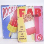 2 lithographed tin Ice Lolly advertising signs, height 70cm (2)