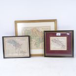 A small framed hand coloured map of Flintshire, 26.5cm x 28cm overall, and 2 other maps of