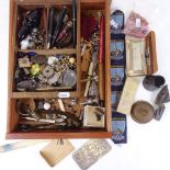 A box of miscellaneous, including Vintage pens, costume jewellery etc