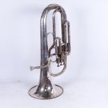 A silver plated Tenor horn by Hawkes & Son of London, cased