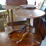 A 19th century mahogany tripod table, another on pirouette base, and a 19th century mahogany lamp