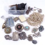 A quantity of jet jewellery, hairpins, stone set Ethnic jewellery etc