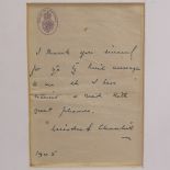 A facsimile letter of thanks from Winston Churchill, on House of Commons paper dated 1945, 14.5cm