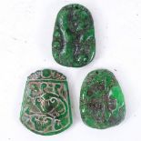 3 Chinese relief carved jade pendants, height 5cm